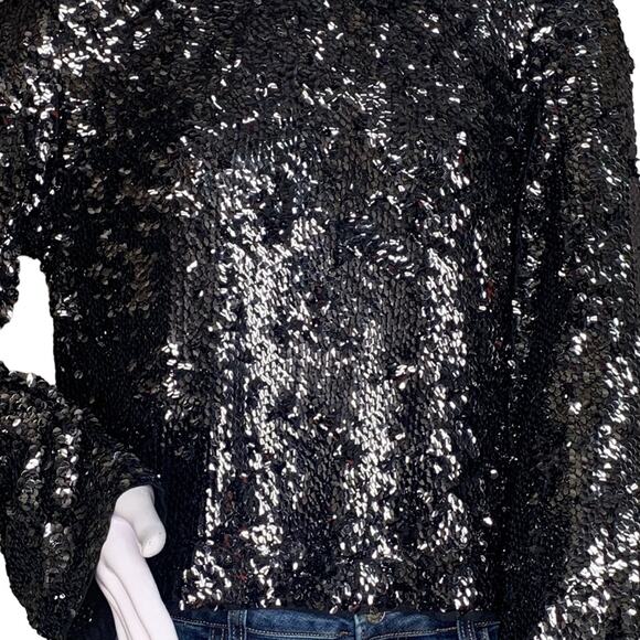 Free People Moonstruck Open Back Black Sequins Top Long Sleeve Size S - Picture 8 of 16